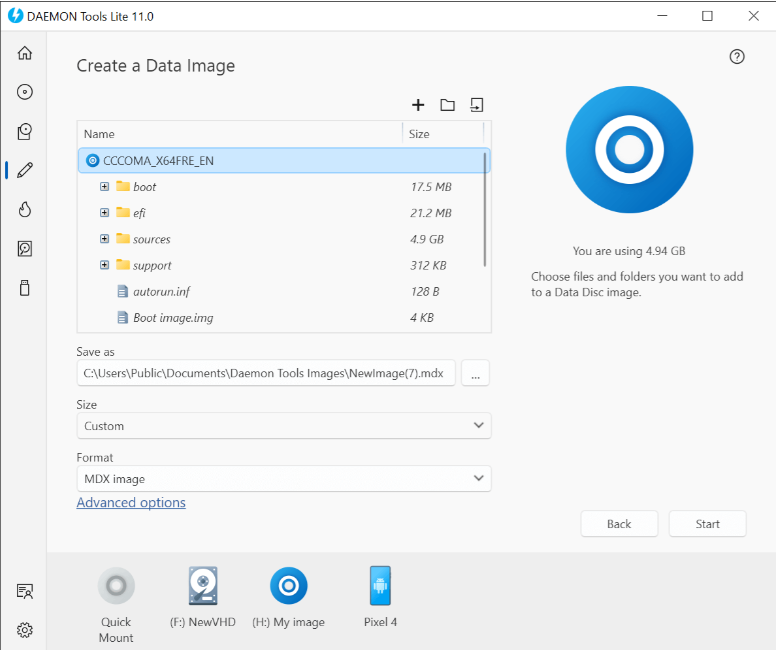 Convert dialog selecting source and output image formats