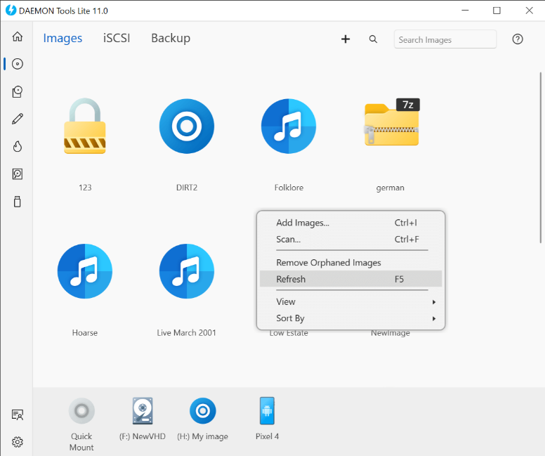 Toolbar for disc imaging actions inside the Lite client