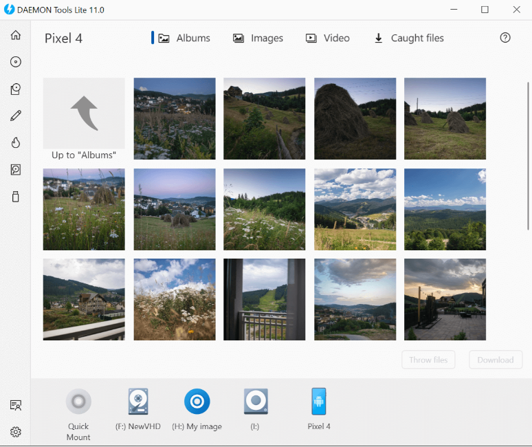 Network media albums browser for a connected phone