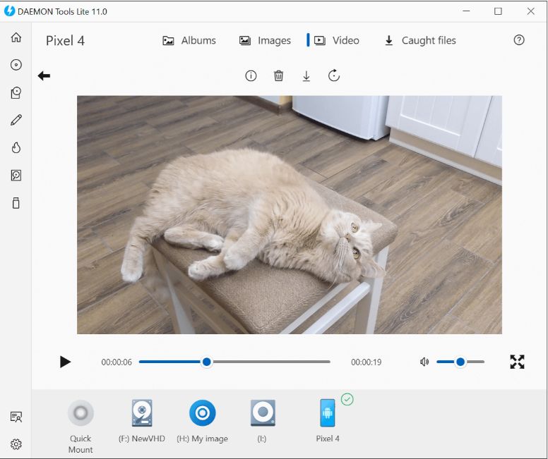 Built-in media player previewing clips from a phone